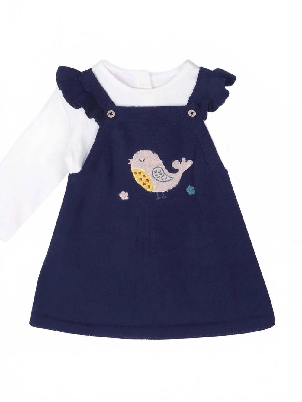 NEW VIVERANO ORGANICS girl's bird ruffle tunic dress and bodysuit in blue/ white